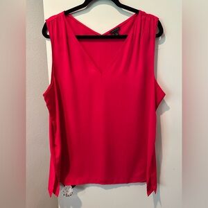 Ann Taylor Sleeveless V-Neck Blouse Vibrant Red Polyester Flowy Top Size XL
